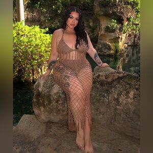 Brown Crochet Swim Cover-Up Set
